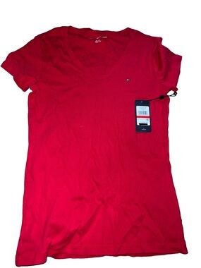 Tommy Hilfiger Red Short-Sleeve Flag Logo Tee